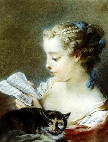 francois boucher a girl reading with a cat beside her