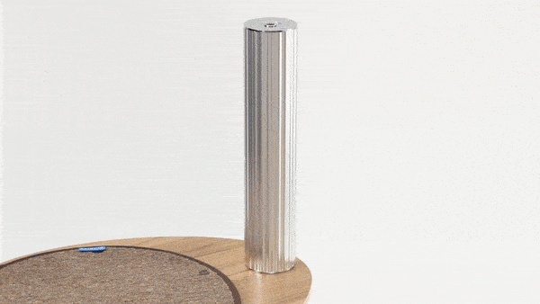 GIF showing detachable scratch carpets being placed on aluminum and steel pole of cat tree